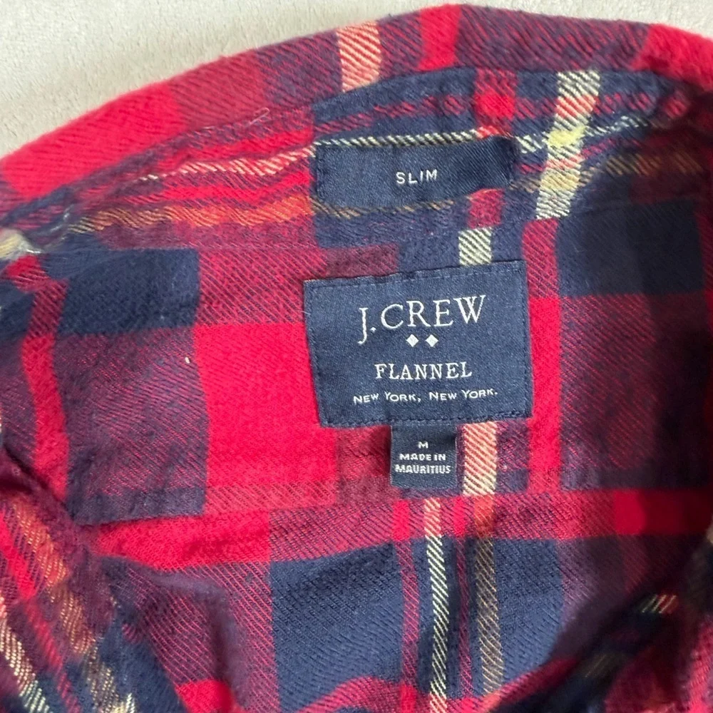 Lot of 2 J. Crew Medium Red and Blue Plaid Flannel Casual Button-Down Shirts